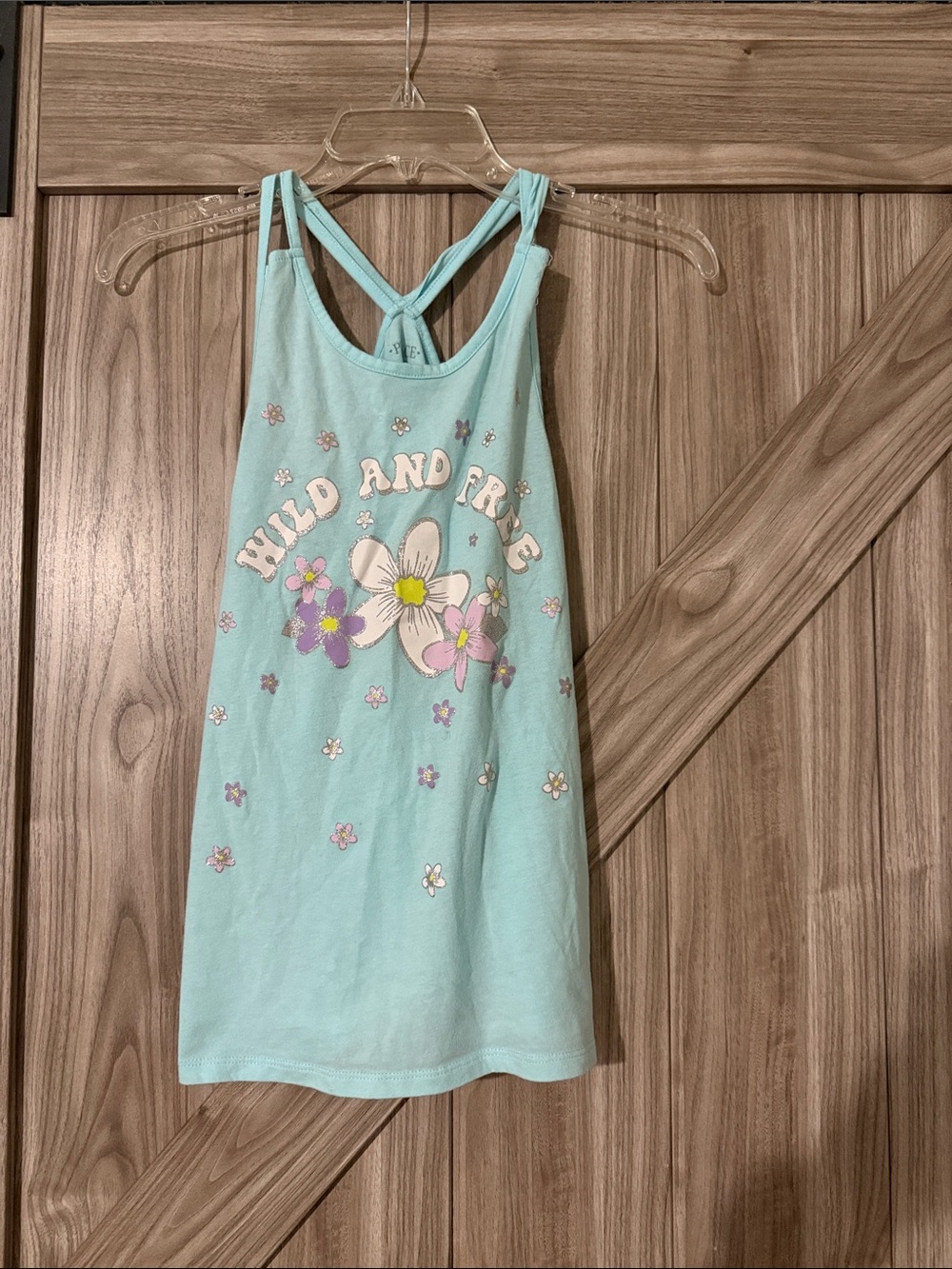 The Children's Place Aqua Floral "Wild and Free" Cross-Back Tank